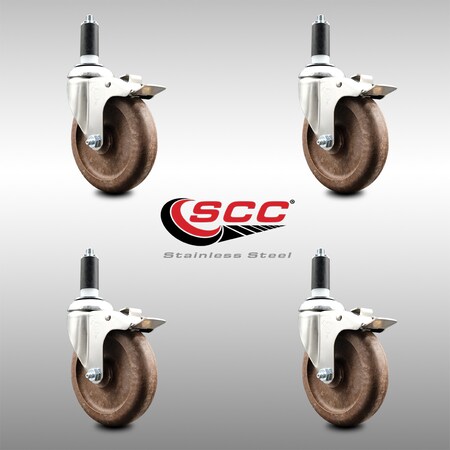 Service Caster 5 Inch 316SS High Temp Glass Filled Nylon 1-3/8 Inch Stem Caster Set Lock Brake SCC-SS316TTLEX20S514-GFNSHT-138-4